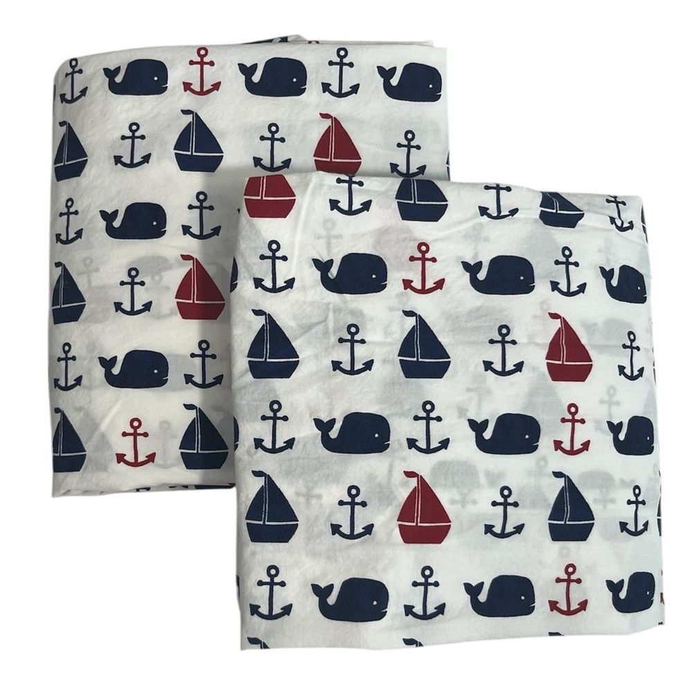 PB Kids Hamptons Whale Fitted Crib Sheets (2) Organic Cotton Nautical